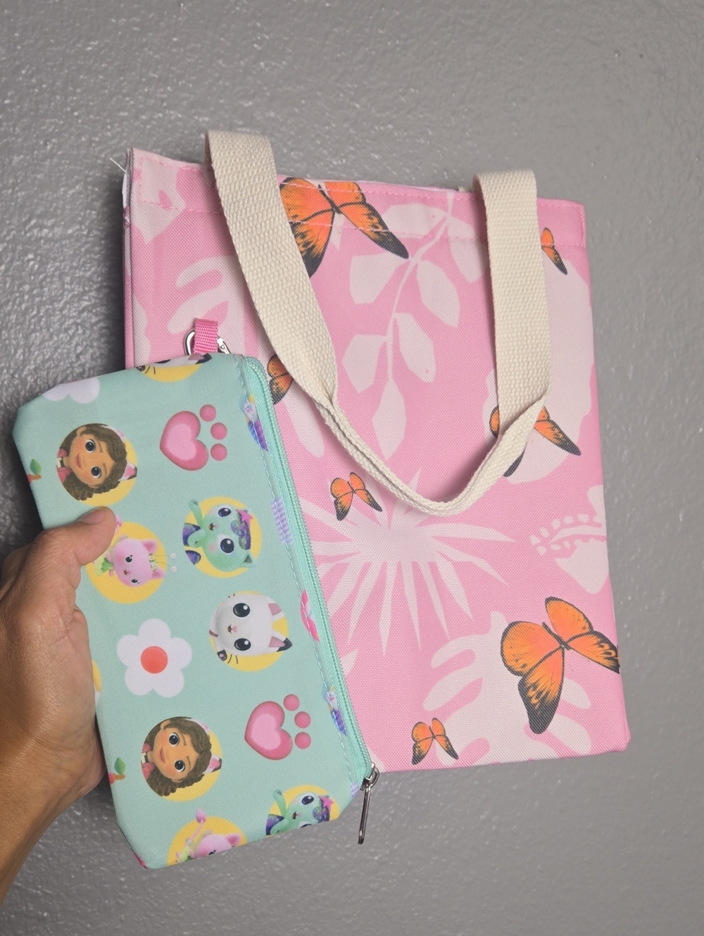 Canvas Butterfly Insulated Lunch Bag & Gabbys Dollhouse Pencil Pouch